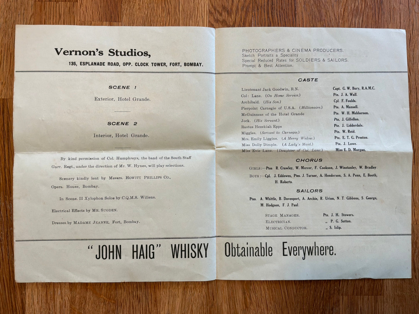 WW1 War medal & Bombay Town hall concert party program to same person.