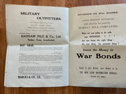 WW1 War medal & Bombay Town hall concert party program to same person.