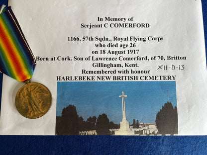 R.F.C Pilot Sgt C.COMERFORD 57th SQD K.I.A, Victory medal.
