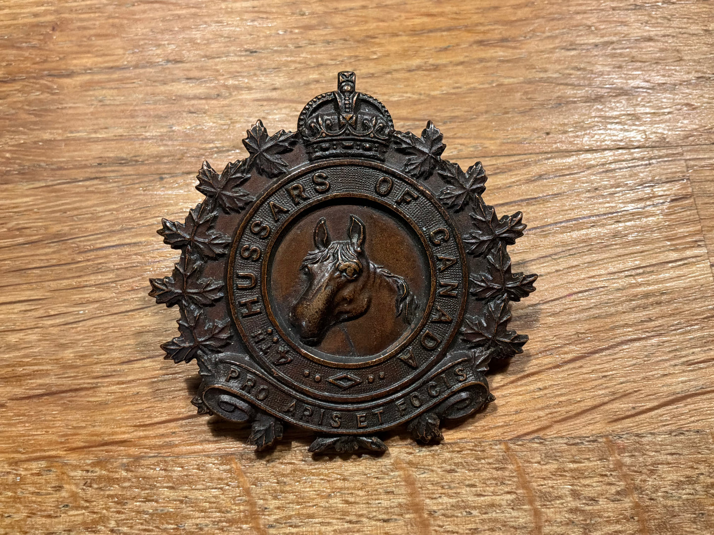WW1 CEF 4th Hussars of Canada officers service dress cap badge by Scully Montreal.