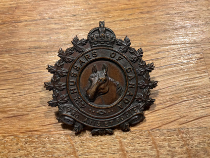 WW1 CEF 4th Hussars of Canada officers service dress cap badge by Scully Montreal.