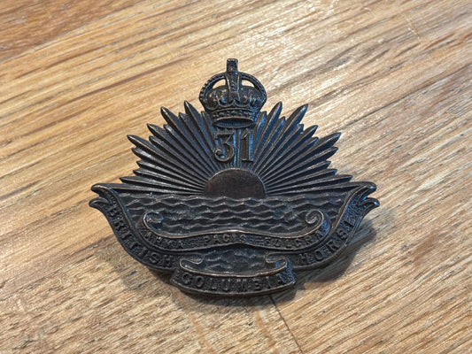 WW1 31st Battalion British Columbia Horse O.S.D cap badge by Scully.