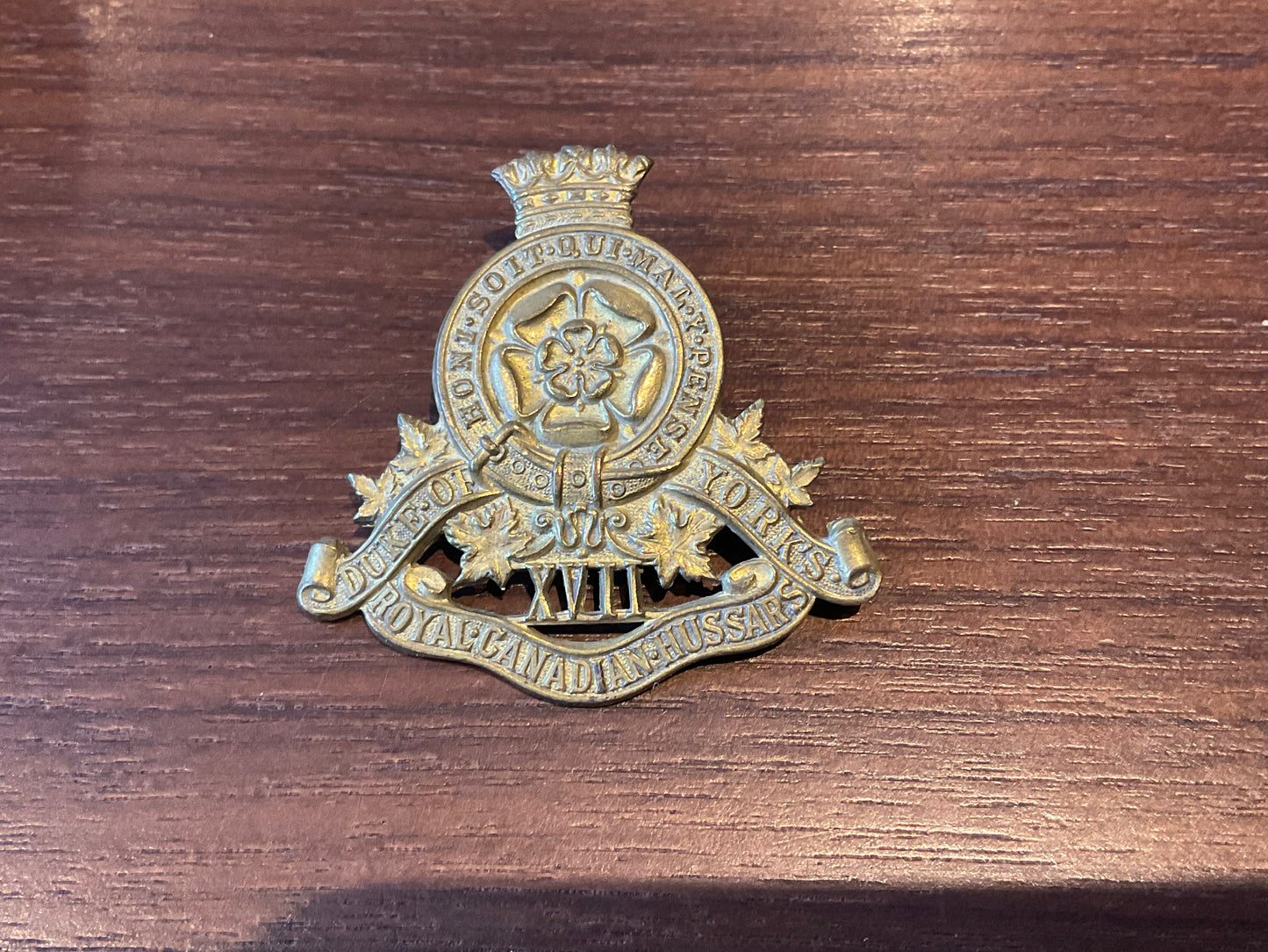 WW2 17th Duke of Yorks Royal Canadian Hussars cap badge.