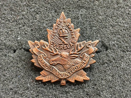 WW1 CEF, 10th Regt, Canadian Mounted Rifles Collar Badge.