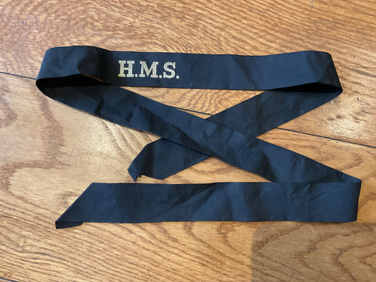 WW2 British Navy H.M.S cap tally (full length)
