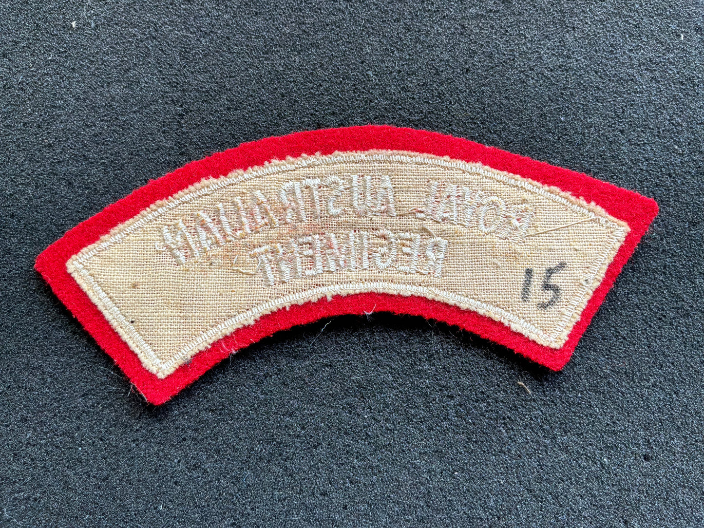 Royal Australia Regiment woolen bordered shoulder title.