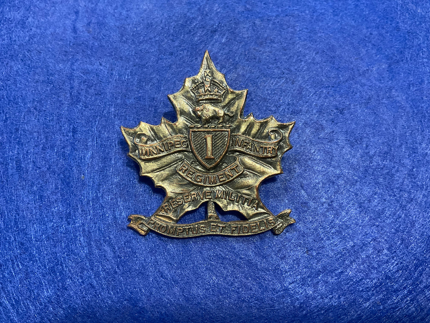 WW1 C.E.F No1 Winnipeg Independent Infantry Regt (Reserve Militia) cap badge.