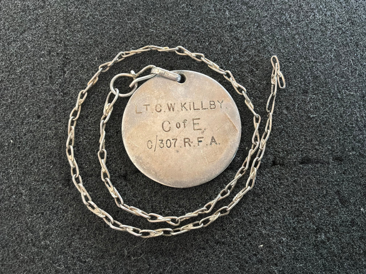 Silver I.D Disc Lieutenant Chester Winterbon KILLBY R.F.A K.I.A France 1918.