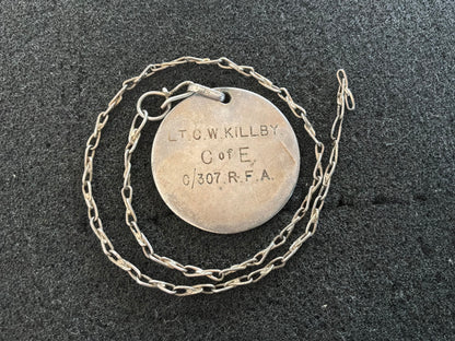 Silver I.D Disc Lieutenant Chester Winterbon KILLBY R.F.A K.I.A France 1918.