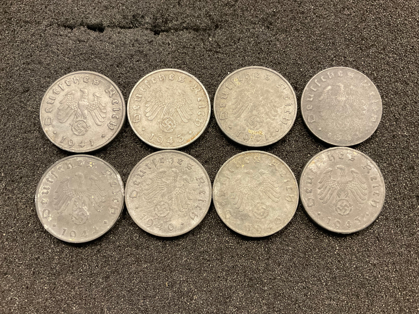 German Third Reich 10 Reichspfennig Coins (1941–1944) – WWII Zinc Coinage x8.
