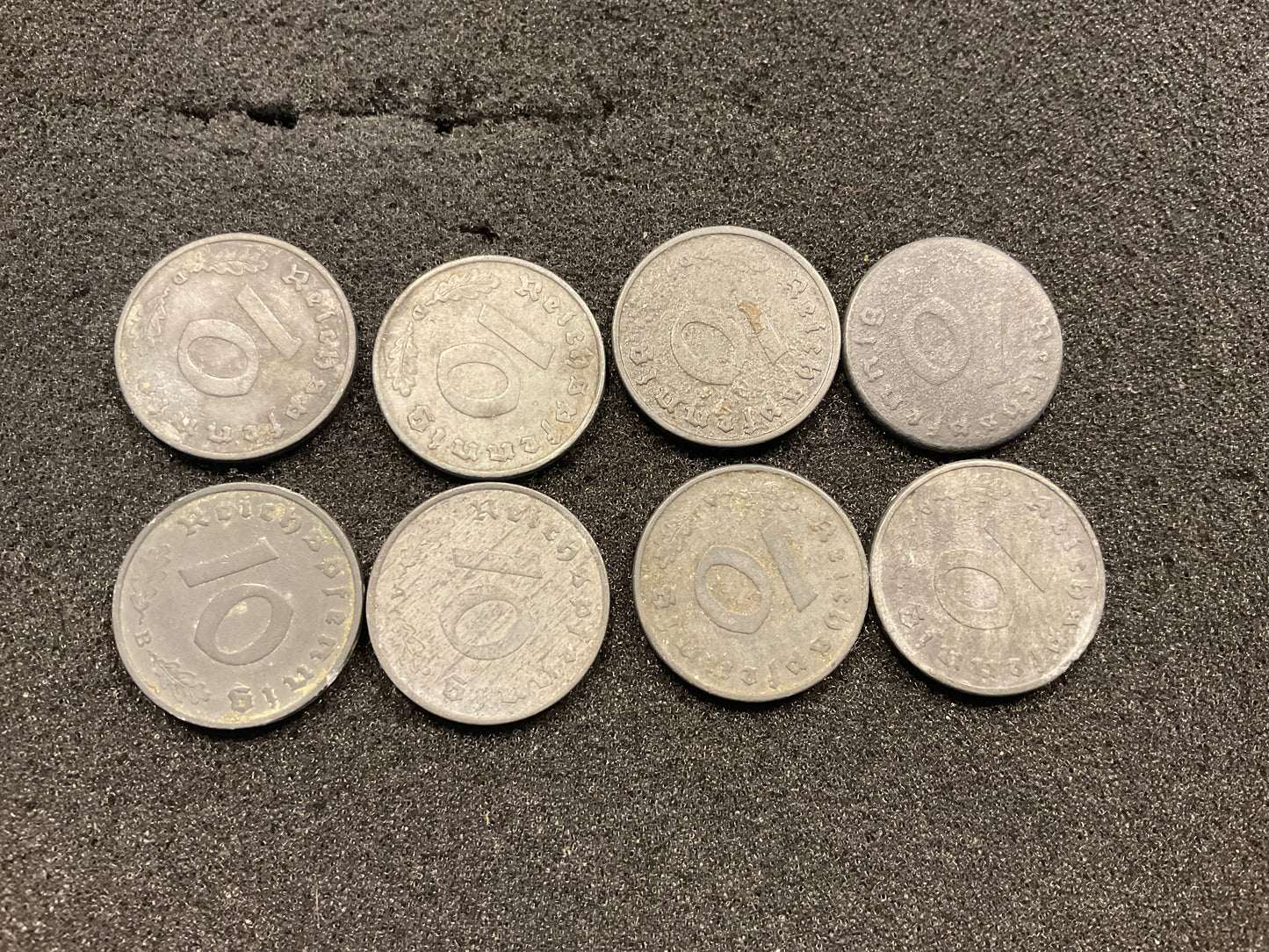 German Third Reich 10 Reichspfennig Coins (1941–1944) – WWII Zinc Coinage x8.