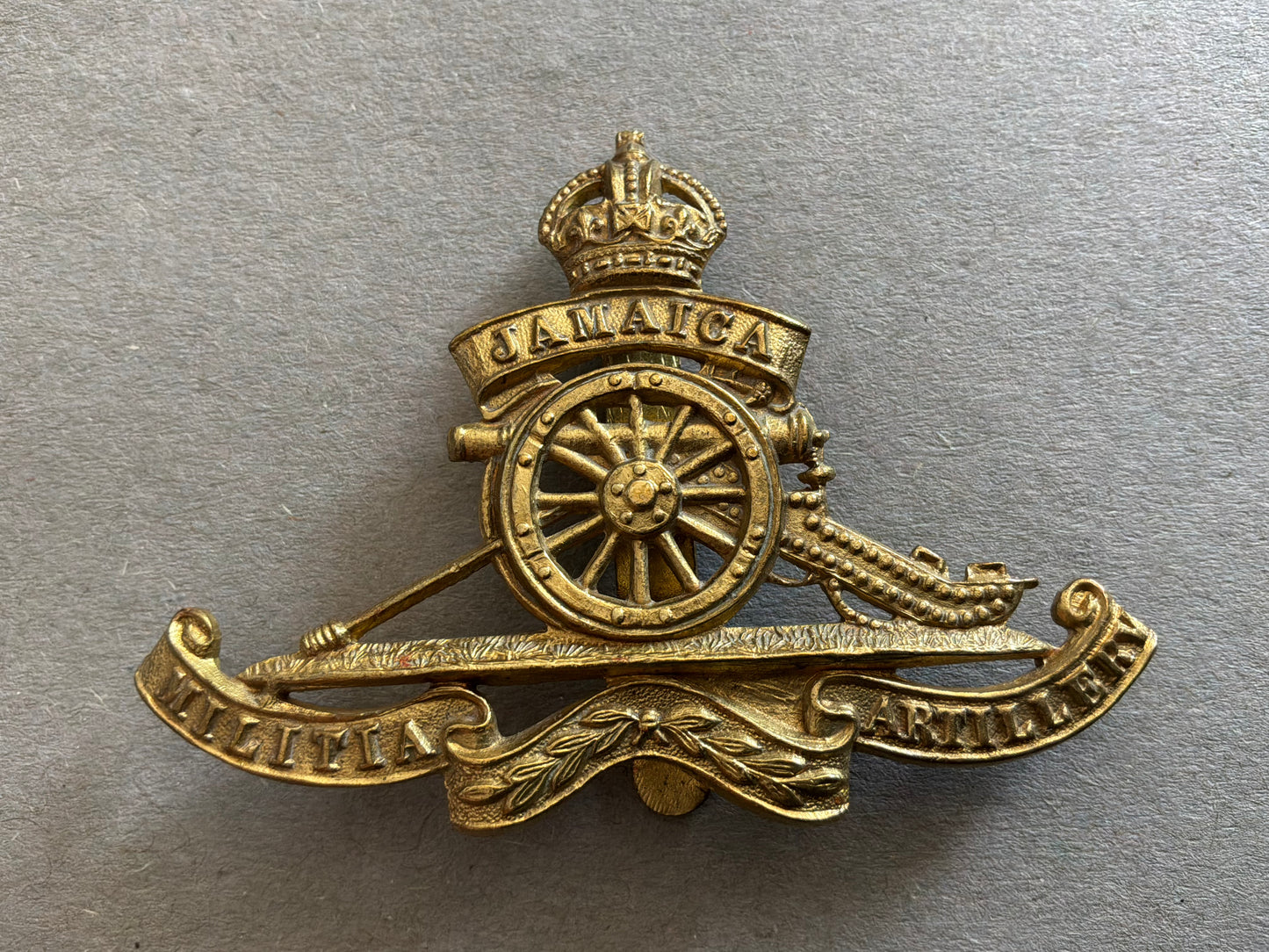 K/C Jamaica Militia Artillery brass cap badge.