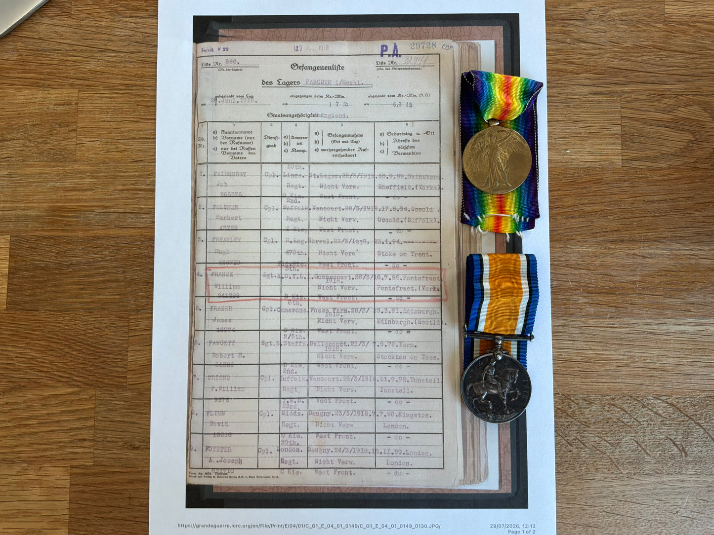 WW1 P.O.W Pair; Cpl Freakley, 470th (North Midland) Field Company R.E