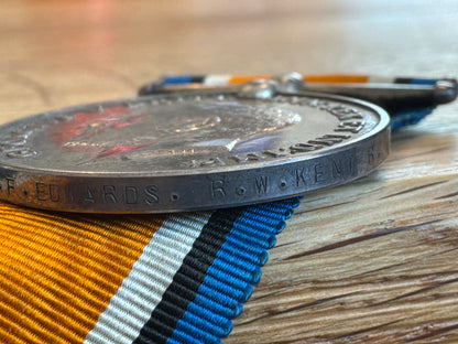 War medal; GS-41 CPL.W.F.EDWARDS R.W.KENT.R who D.O.W 29/1/16