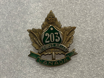 WW1 CEF 203rd Winnipeg Rifles sweetheart made by Birks.