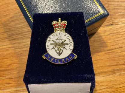 H.M Armed Forces Veterans lapel badge & issue box.