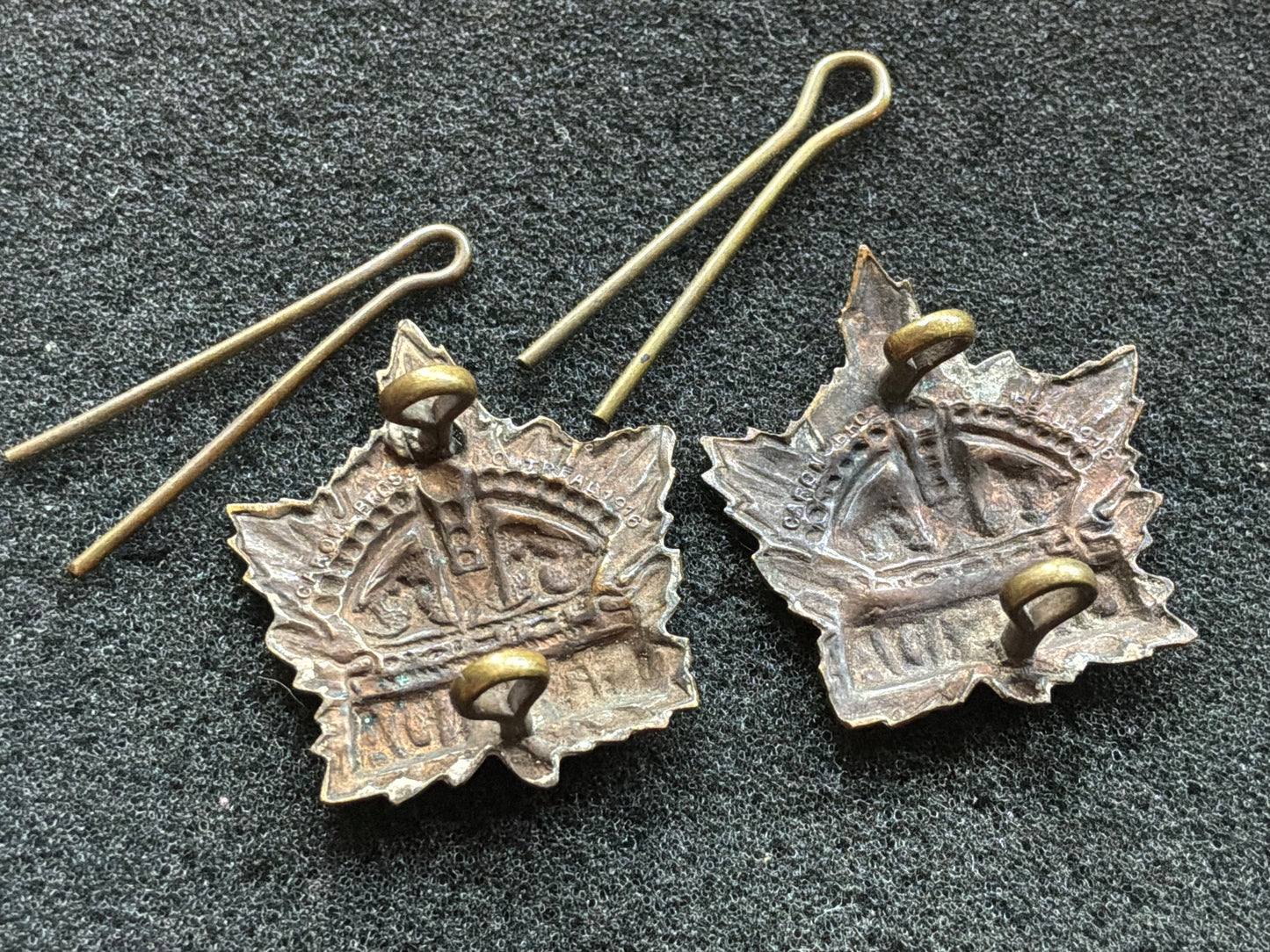 WW1 C.E.F General Service collars by CARON BROS , MONTREAL 1916.