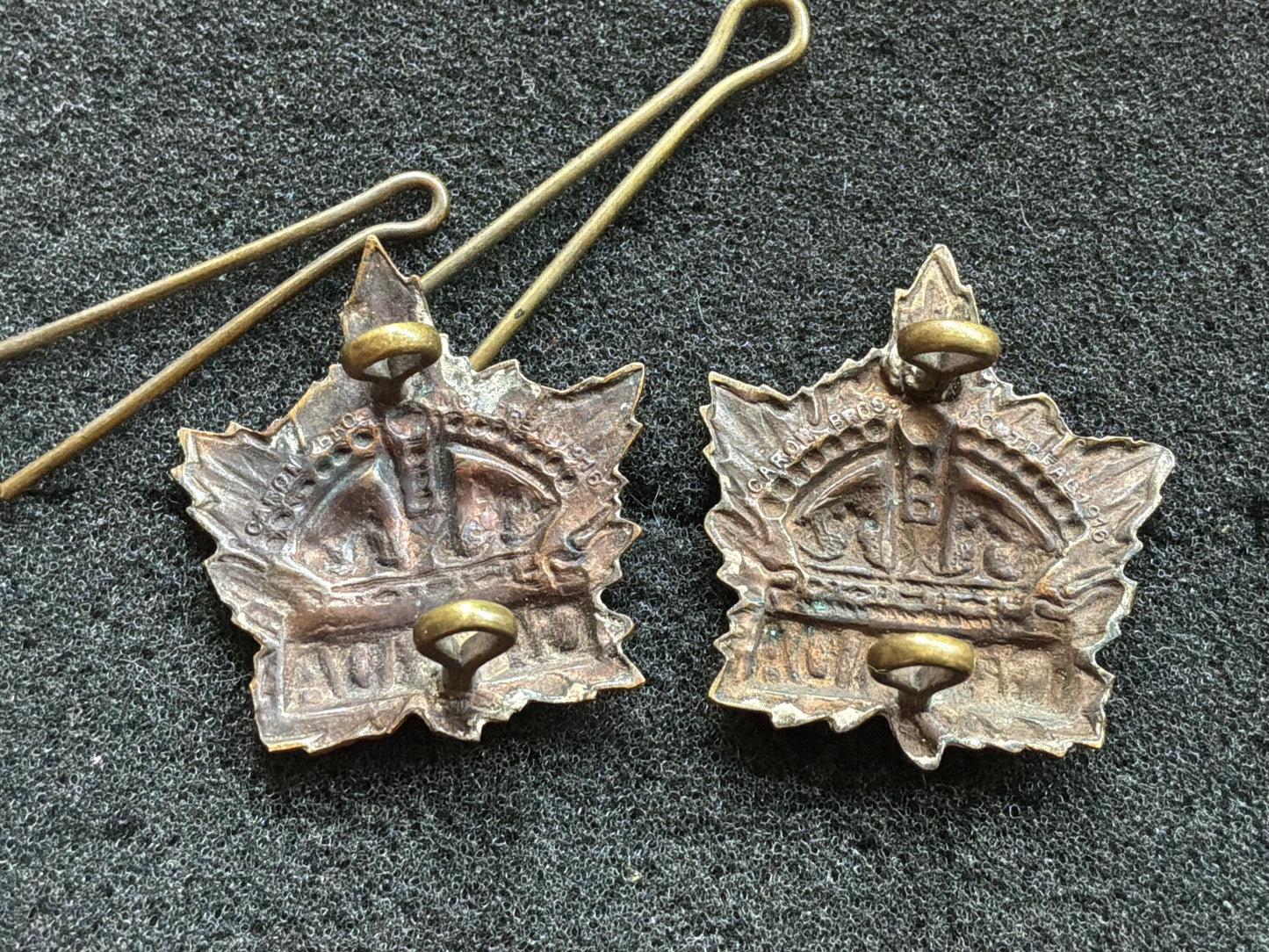 WW1 C.E.F General Service collars by CARON BROS , MONTREAL 1916.