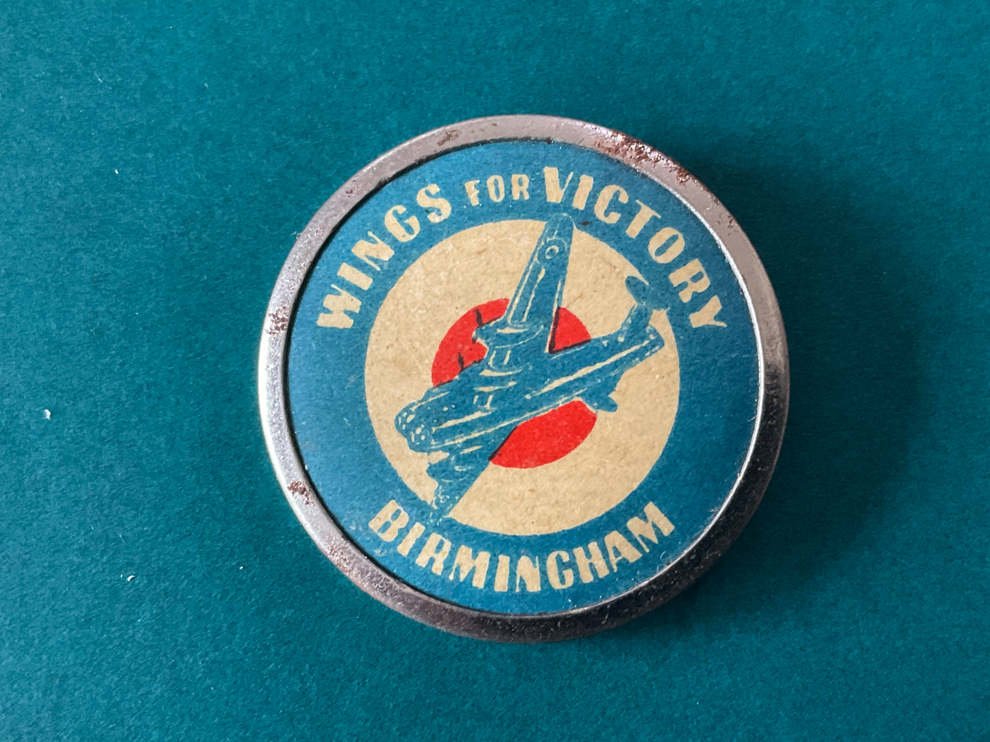 WW2 Wings For Victory Birmingham fundraising tin button badge