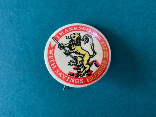WW2 Thanksgiving with savings Birmingham 1945 swastika celluloid tin button badge.