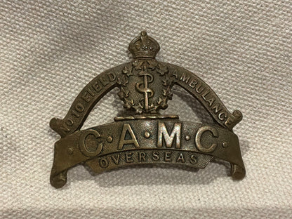 WW1 No10 Field Ambulance C.A.M.C brass shoulder title