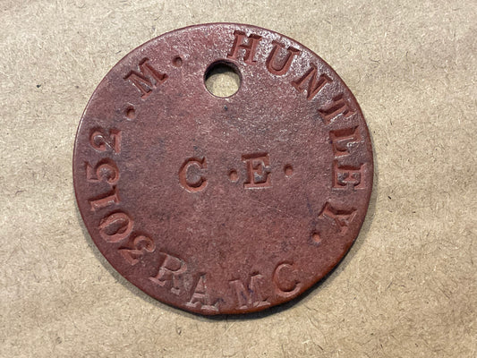 WW1 Dog tag; Sgt Maynard HUNTLEY R.A.M.C served France.