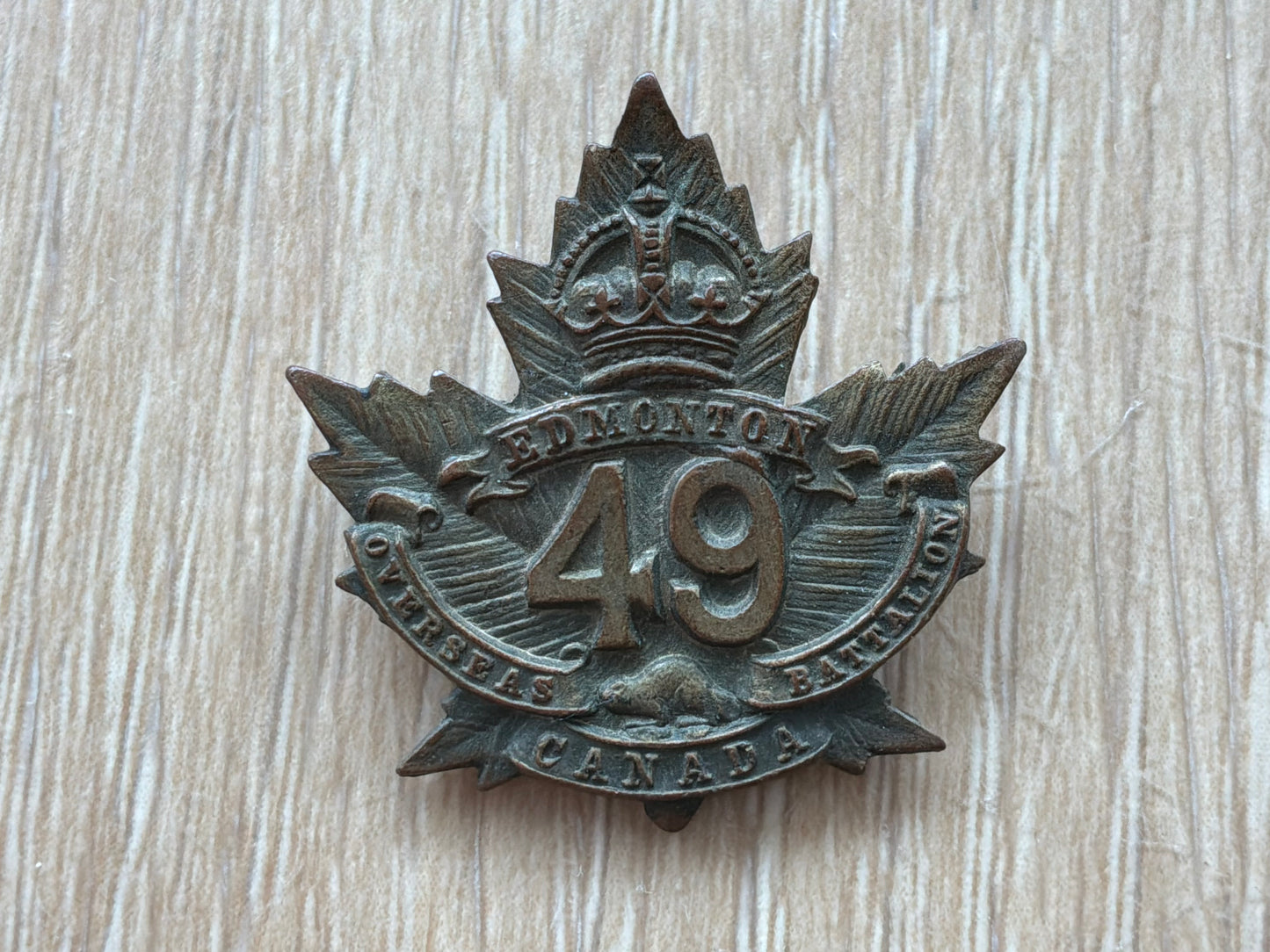 WW1 CEF 49th Battalion (Edmonton Regiment) collar badge converted to a sweetheart.