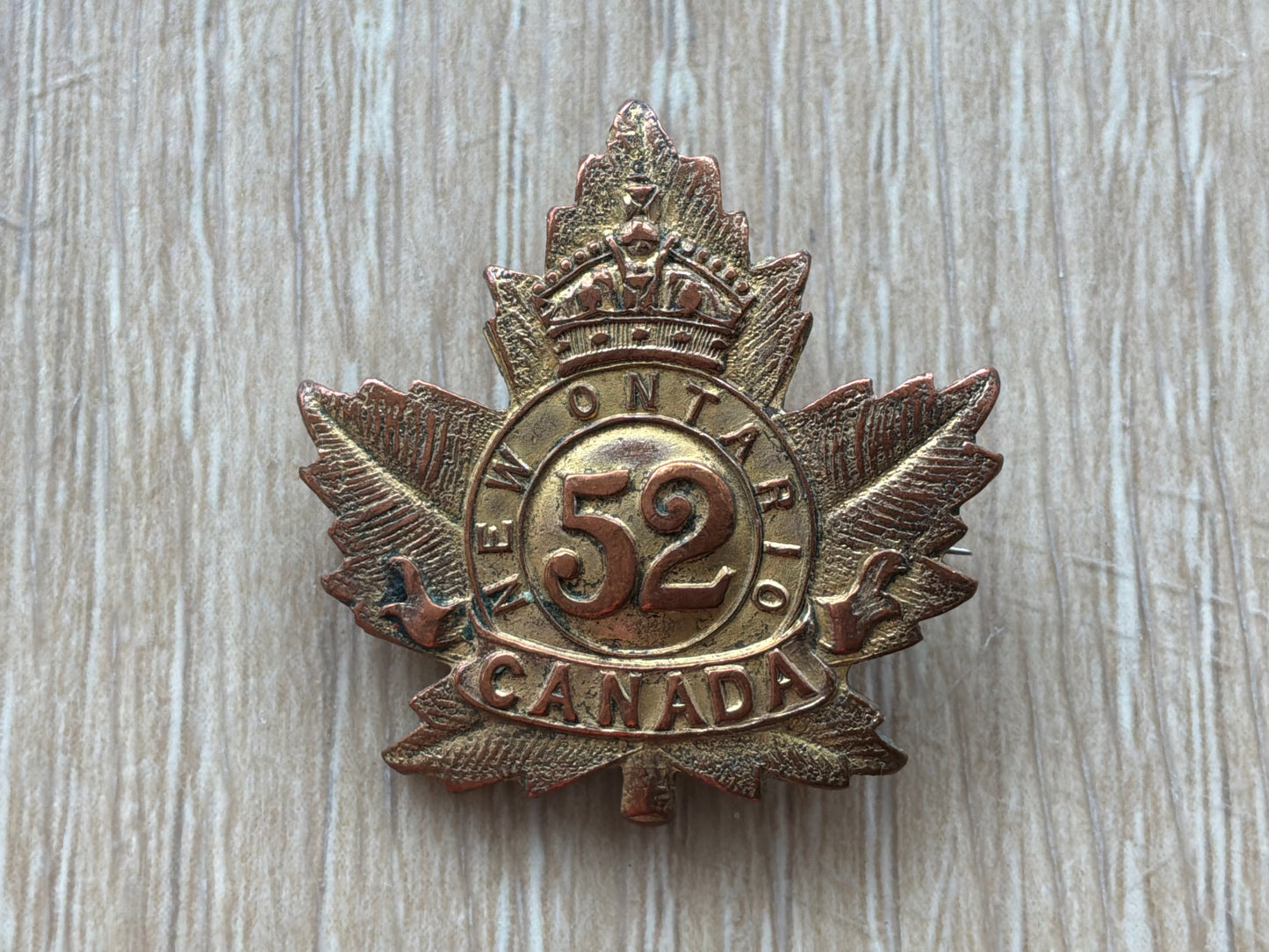 WW1 CEF 52nd Battalion (New Ontario) Regiment collar converted to a sweetheart.