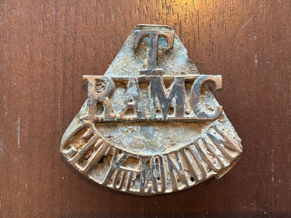 T/RAMC CITY OF LONDON  brass shoulder title (relic find)