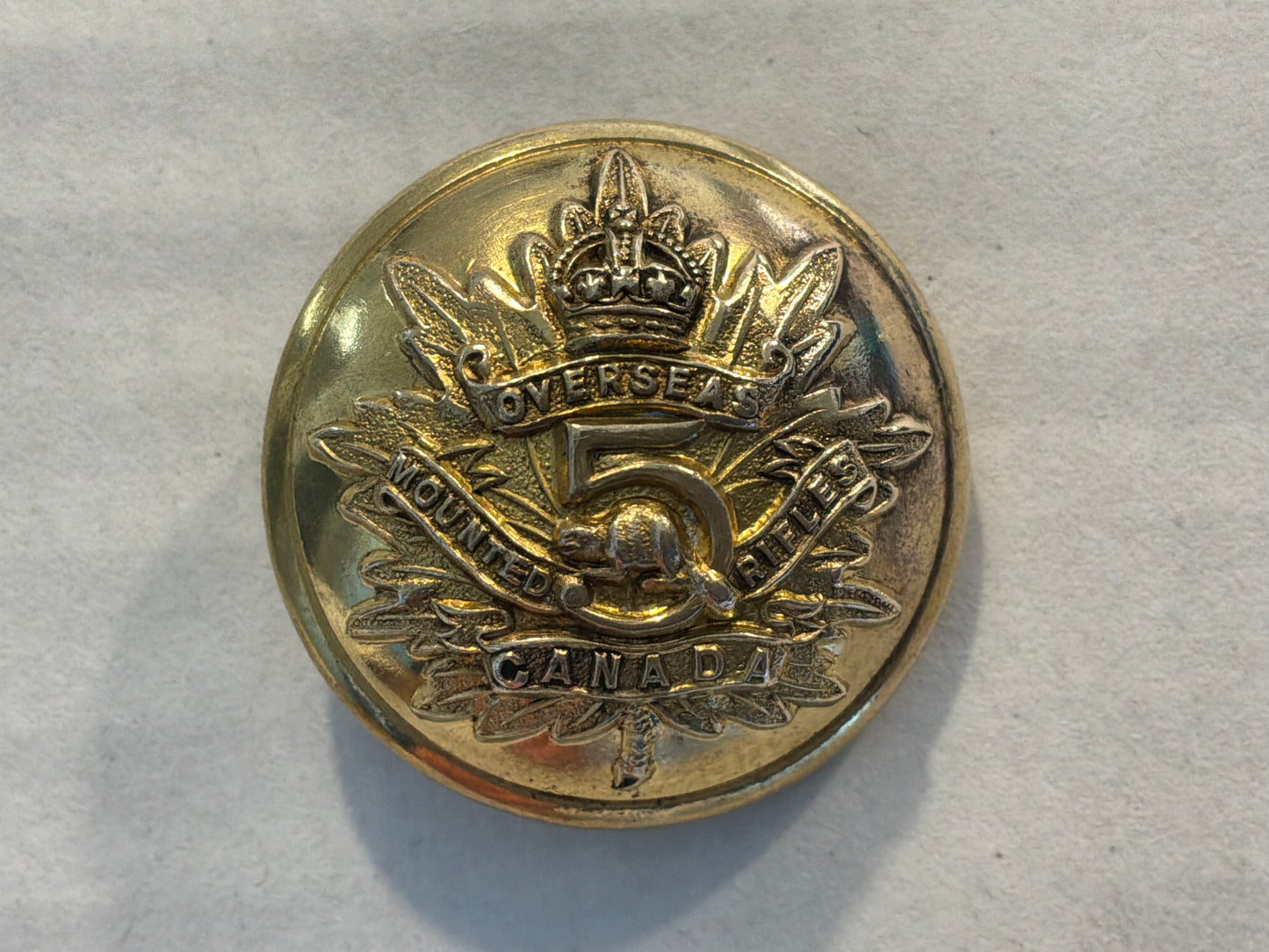 WW1 5th Canadian Mounted Rifles officer's 26mm gilt button by Firmin & Sons