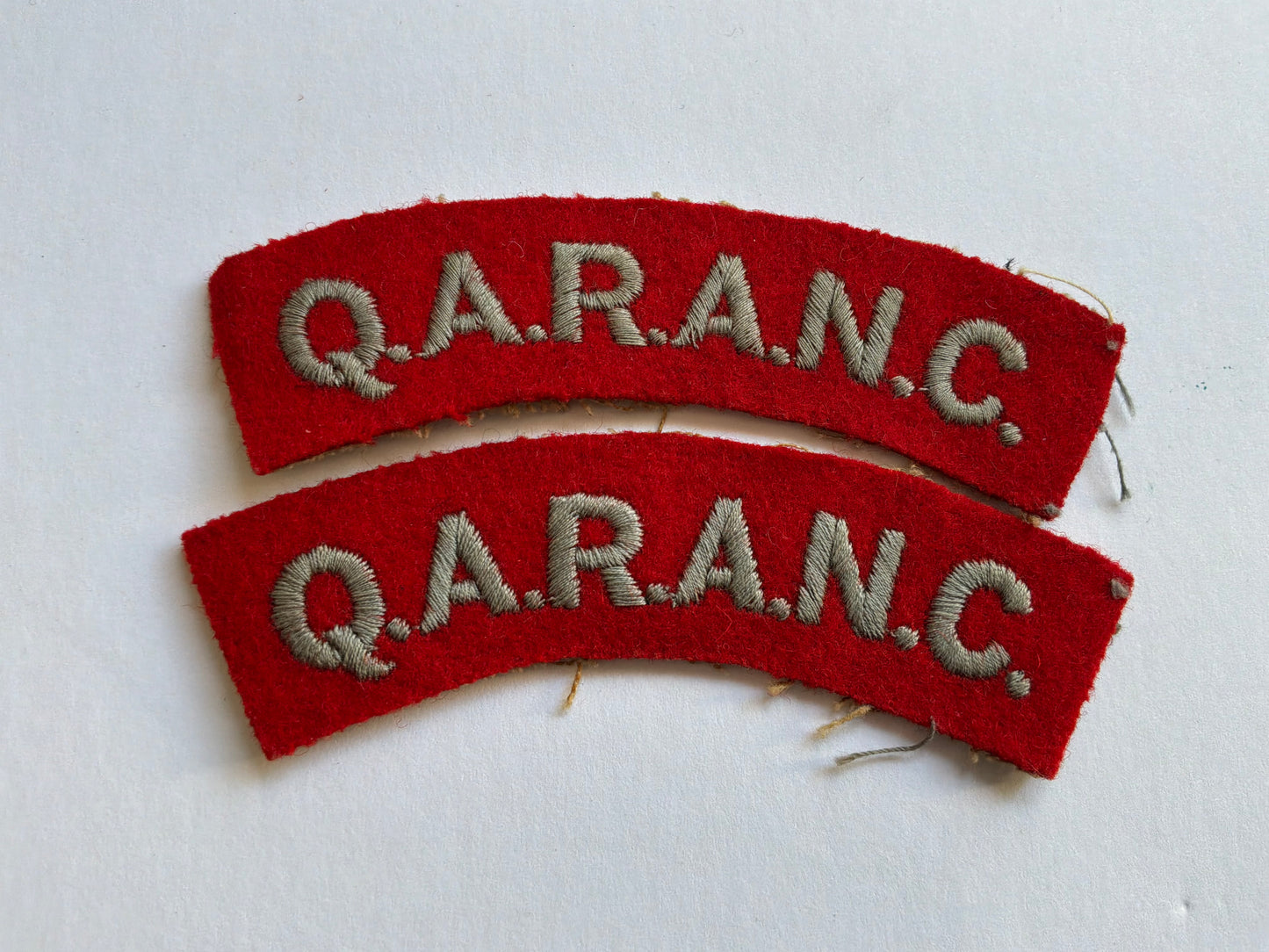 Queen Alexandra's Royal Army Nursing Corps (Q.A.R.A.N.C) cloth shoulder titles.