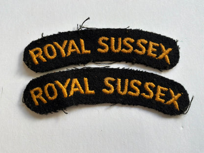 Post WW2 ROYAL SUSSEX Regt cloth shoulder titles.