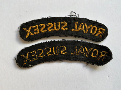 Post WW2 ROYAL SUSSEX Regt cloth shoulder titles.