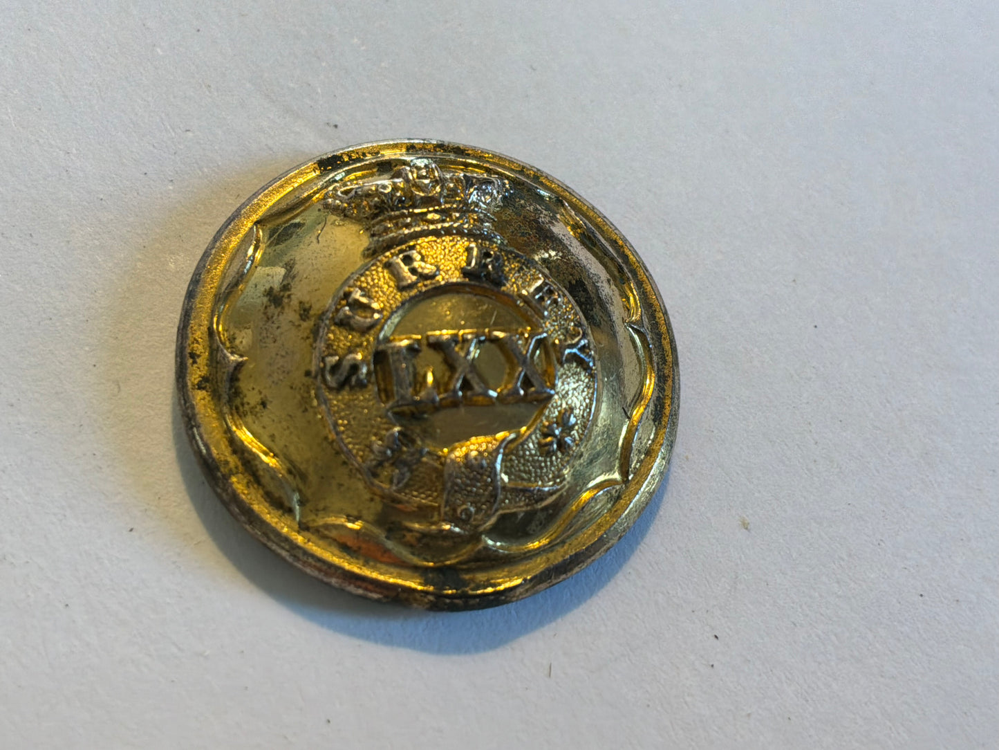 70th (Surrey) Regiment of Foot, officer's large gilt button circa 1840-1875.