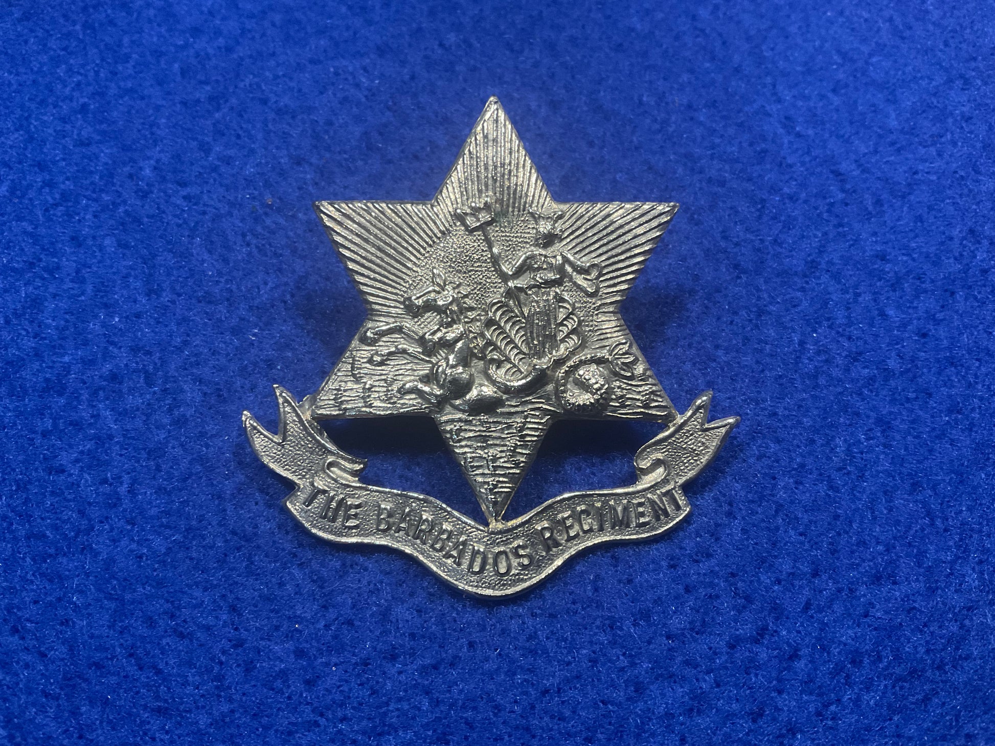 The Barbados Regiment white metal cap badge