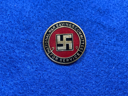 WW1 National War Savings Committee For Service, swastika version enamel lapel badge