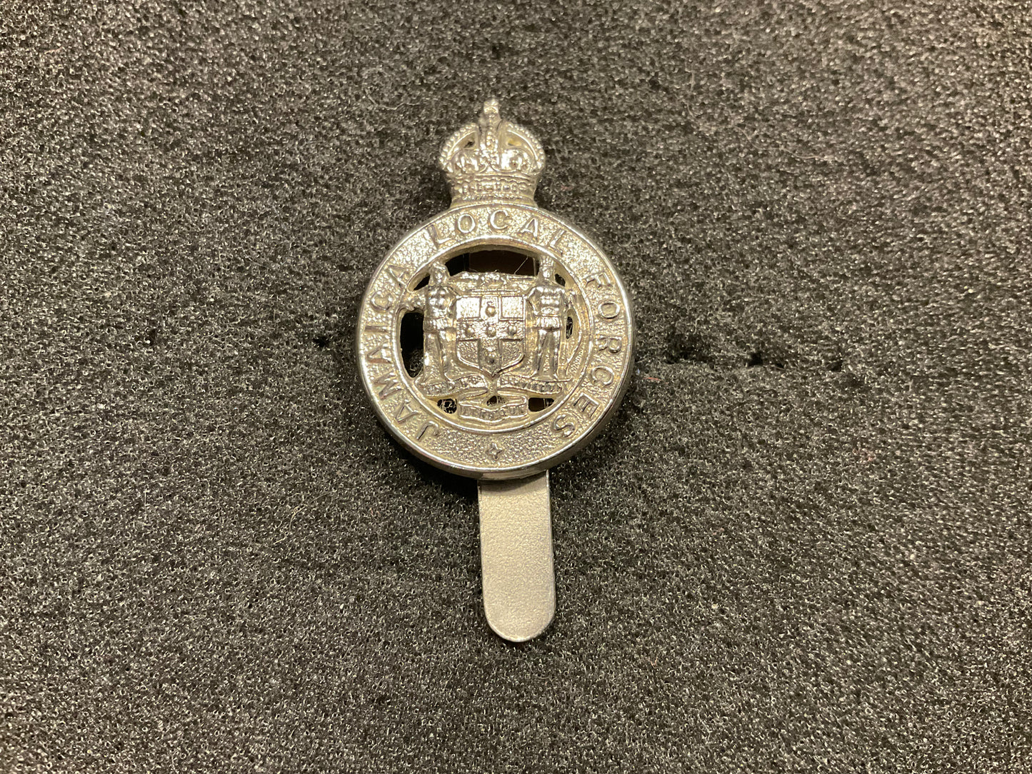 White metal Jamaica Local Forces cap badge by Firmin