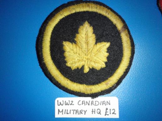 WW2 Canadian Military HQ Badge