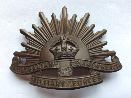 W.W2 Australian Rising Sun, Hat Badge, dark oxidised Version 