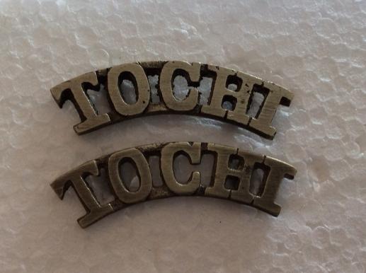 Indian TOCHI SCOUTS white metal shoulder titles 