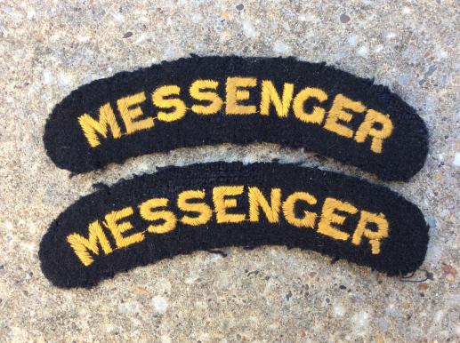 WW2 MESSENGER Civil Defence Shoulder Titles 