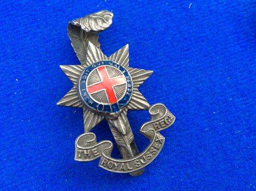 The Royal Sussex Regiment, White Metal & enamel cap badge
