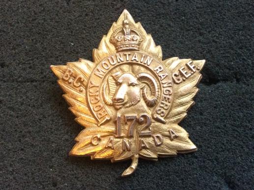 WW1 CEF 172nd Infantry Batt, Rocky Mountain Ranger Cap Badge 