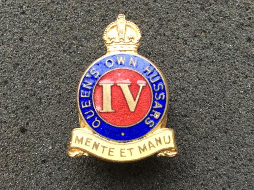 Post 1902 4th Queens Own Hussars enamel Lapel badge