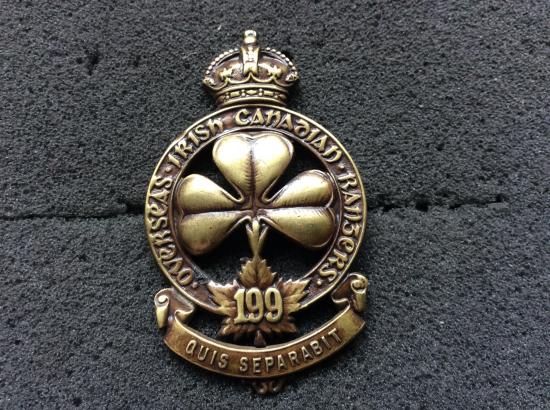 WW1 C.E.F 199th Overseas Irish Canadian Rangers Cap badge