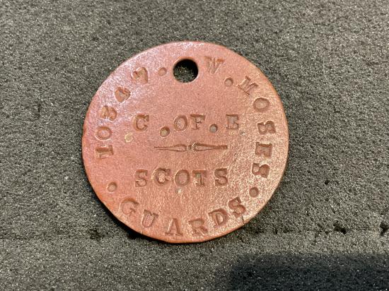 Dog tag;10347 W.MOSES SCOTS GUARDS, W.I.A