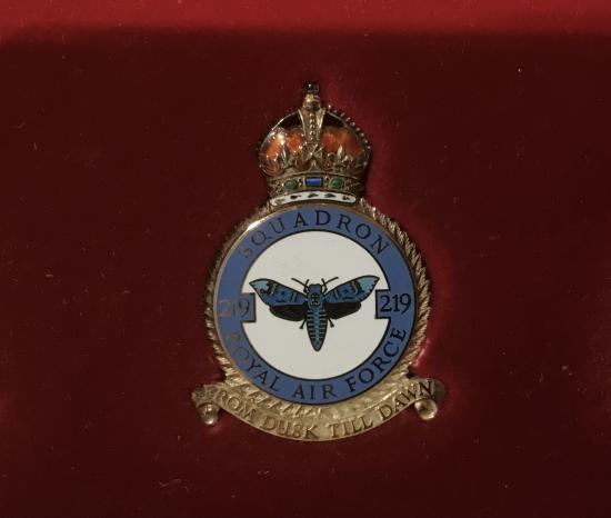 RAF 219 squadron Battle of Britain silver/enamel commemorative plaque
