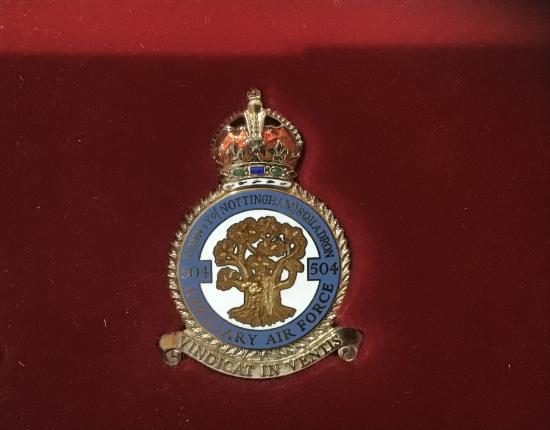 RAF (auxiliary) 504 County of Nottingham squadron Battle of Britain silver/enamel commemorative plaque