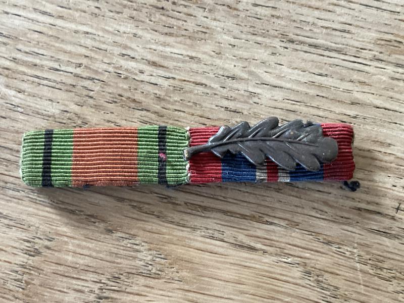 WW2 Defence & war medal bar with M.I.D Oak leaf