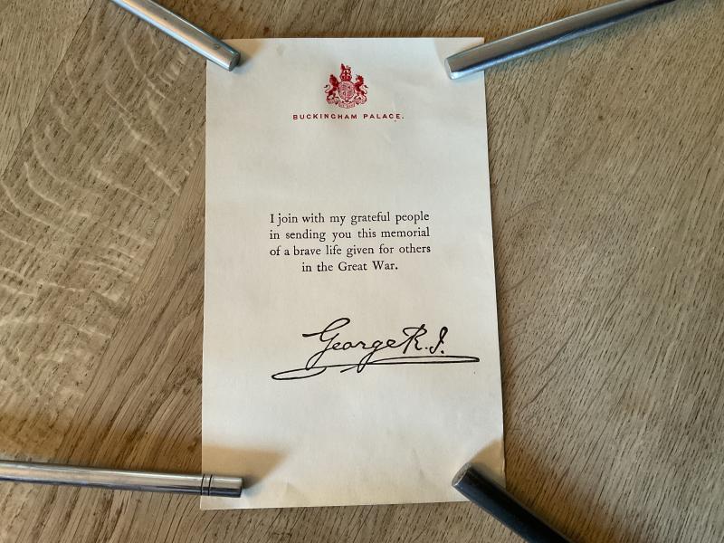 WW1 Soldiers Buckingham Palace condolence letter